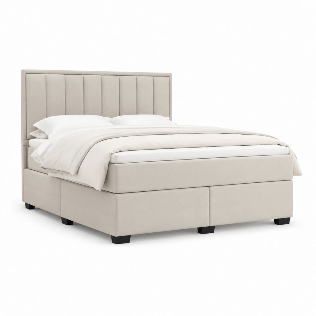 Letto matrimoniale imbottito beige in tessuto di poliestere con testiera rettangolare 160 x 200 cm 178 x 218 x 120 cm