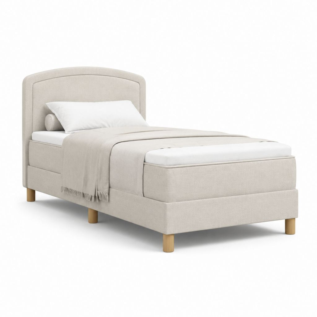 Letto singolo imbottito beige in poliestere con testiera arrotondata 90 x 200 cm