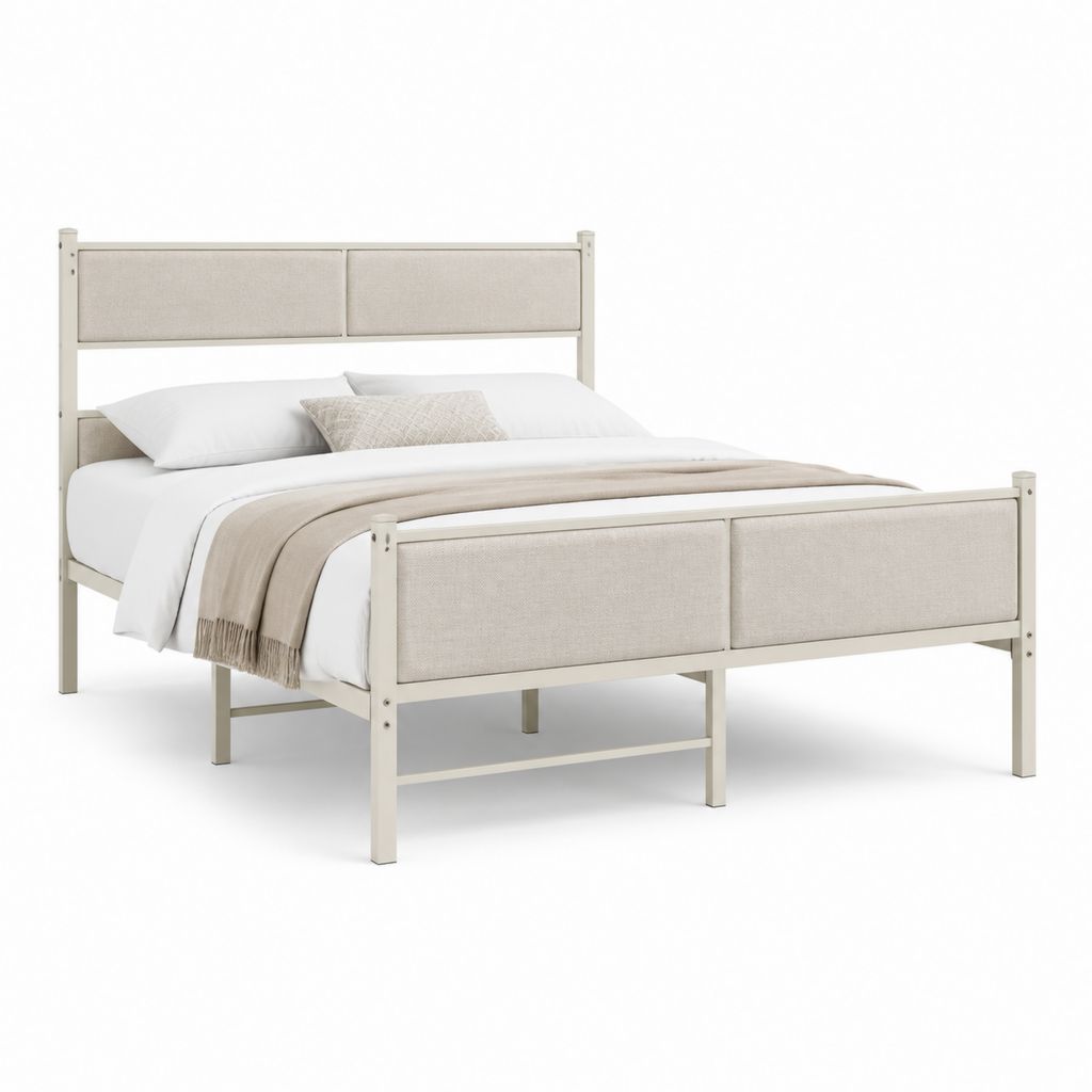 Letto matrimoniale con struttura in acciaio crema e pannelli in poliestere rettangolare 160 x 200 cm