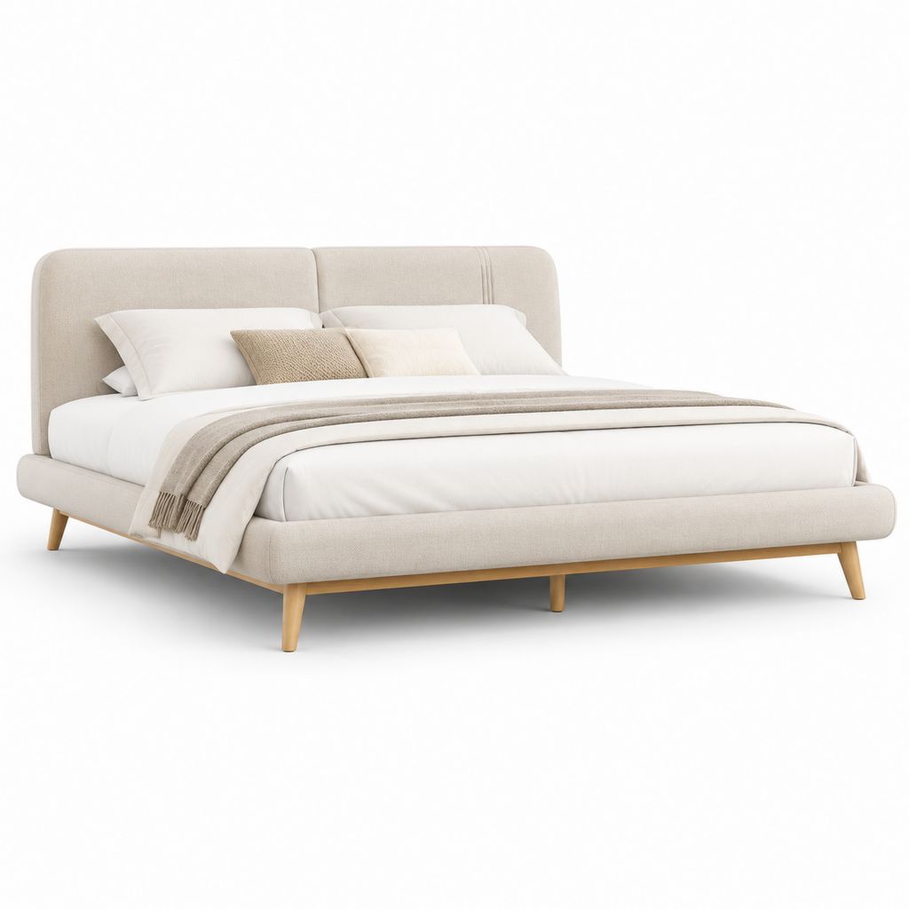 Letto matrimoniale imbottito beige in poliestere rettangolare per materasso 160 x 200 cm 180 x 220 x 105 cm