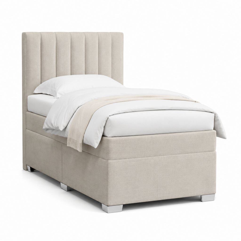Letto singolo imbottito beige in poliestere rettangolare 90 x 200 cm