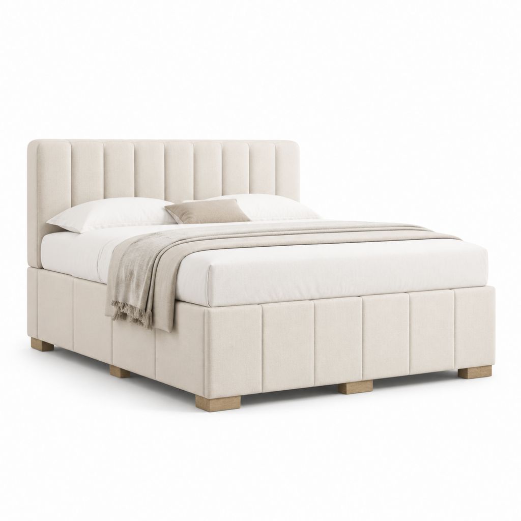 Letto matrimoniale imbottito rettangolare beige in poliestere 180 x 215 x 115 cm per materasso 160 x 200 cm