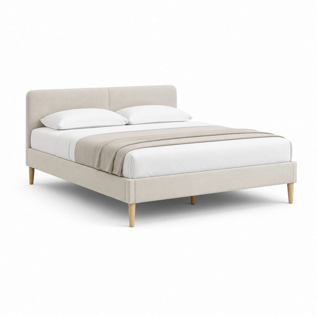Letto matrimoniale imbottito beige in poliestere rettangolare con rete a doghe 160 x 200 cm