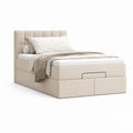 Letto contenitore matrimoniale beige in poliestere 160 x 200 cm con testiera imbottita