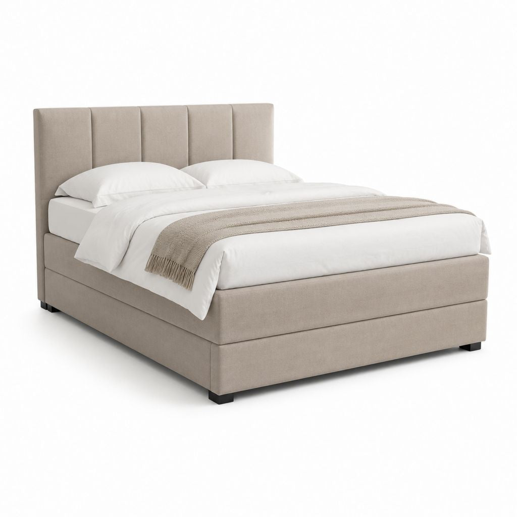 Letto matrimoniale imbottito tortora in poliestere con testiera rettangolare 160 x 200 cm