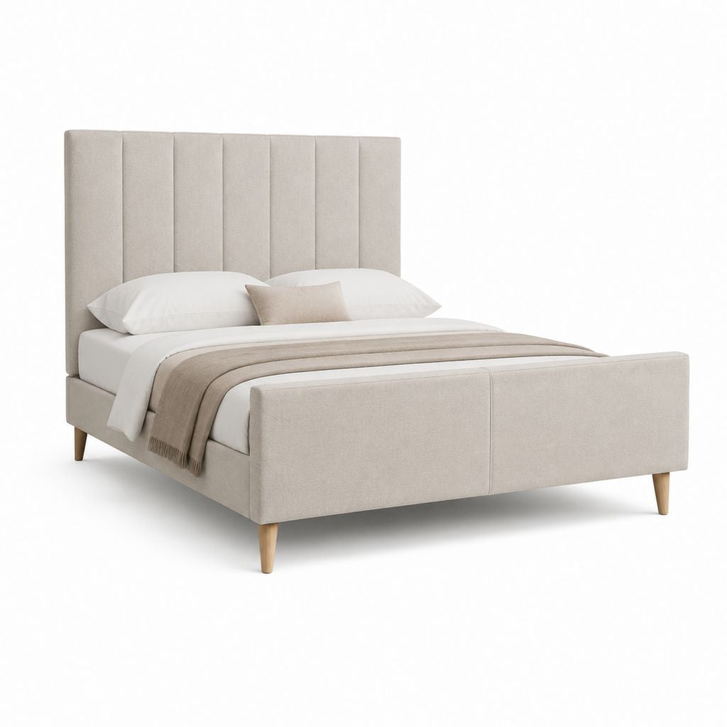 Letto matrimoniale imbottito beige in poliestere rettangolare 160 x 200 cm