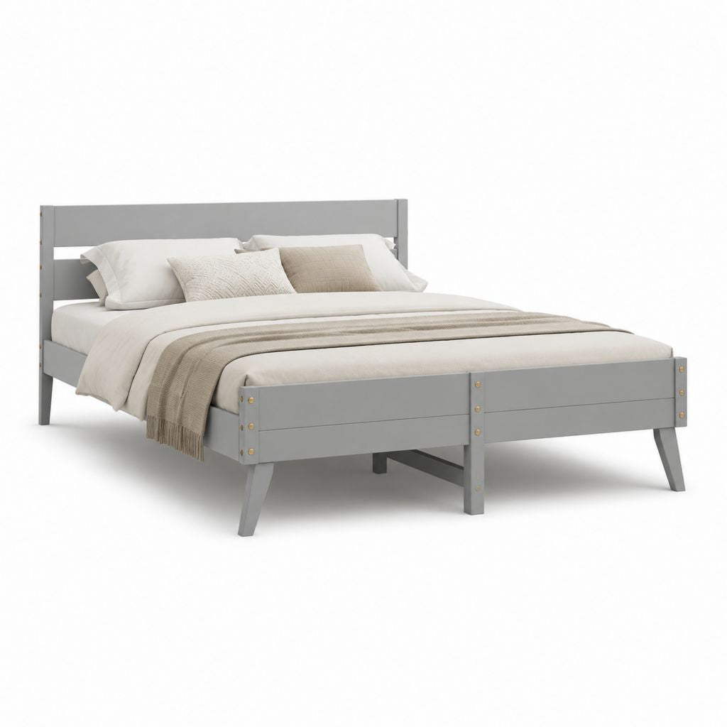 Letto matrimoniale in legno massello di pino grigio rettangolare 160 x 200 cm