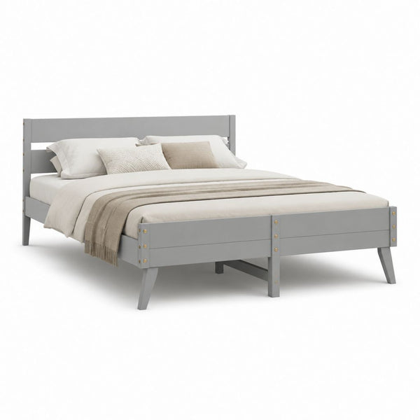 Letto matrimoniale in legno massello di pino grigio rettangolare 160 x 200 cm