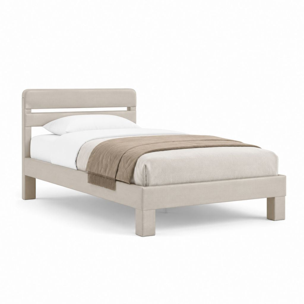 Letto singolo imbottito beige in poliestere rettangolare 90 x 190 cm