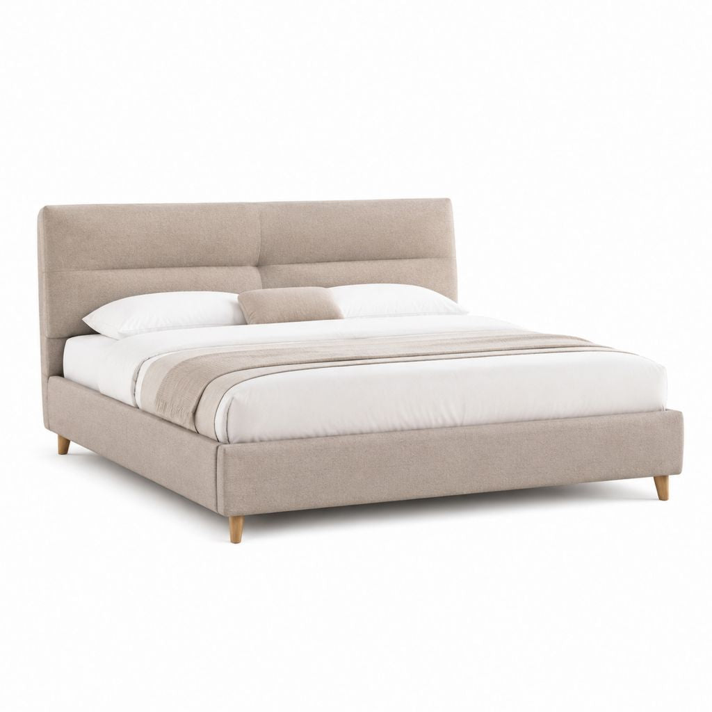 Letto matrimoniale imbottito beige in poliestere con testiera 160 x 200 cm