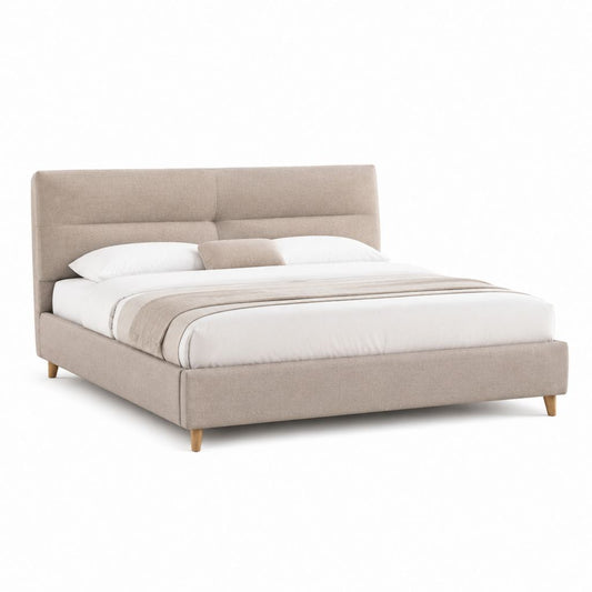 Letto matrimoniale imbottito beige in poliestere con testiera 160 x 200 cm