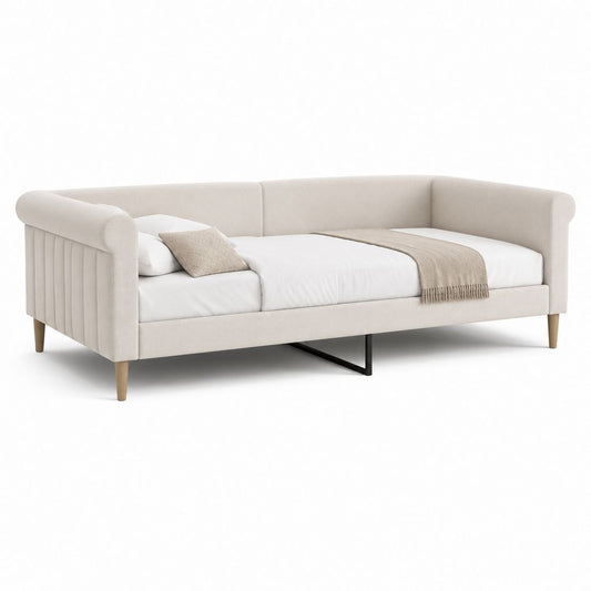 Divano letto singolo beige in poliestere con struttura 220 x 100 x 85 cm