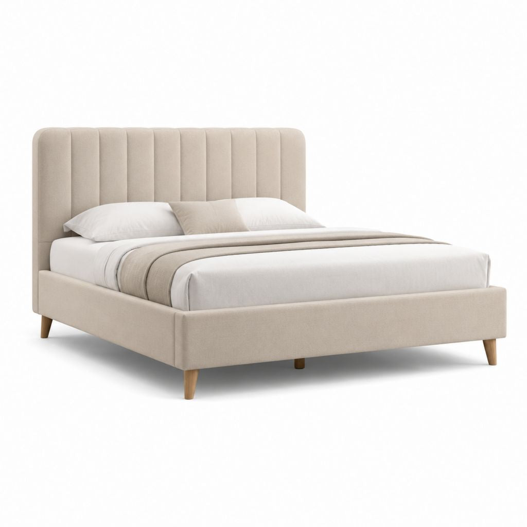 Letto matrimoniale imbottito beige in poliestere rettangolare 160 x 200 cm