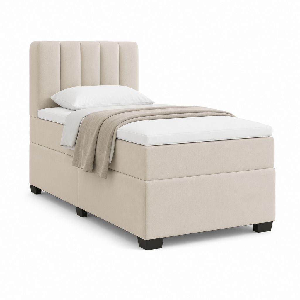 Letto singolo imbottito beige in poliestere 90 x 200 cm con testiera alta