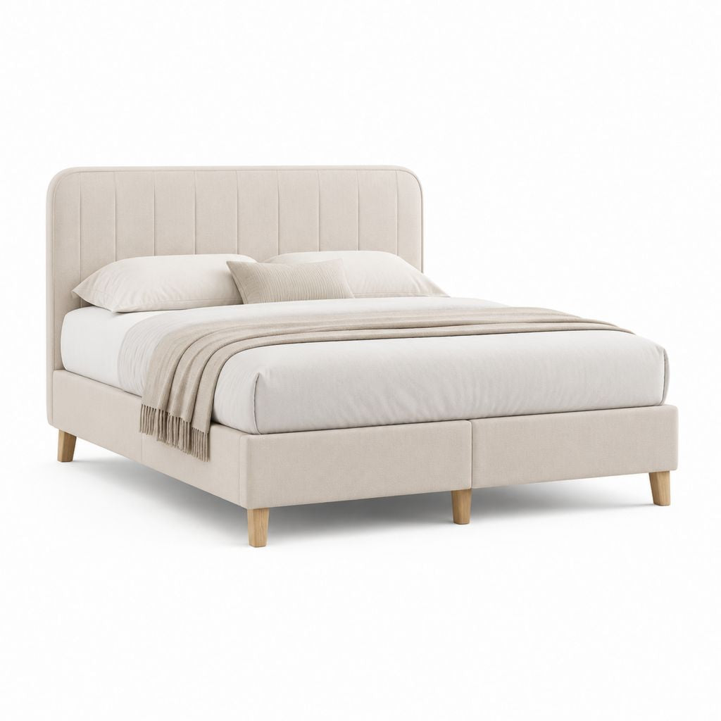 Letto matrimoniale imbottito beige in poliestere rettangolare 160 x 200 cm