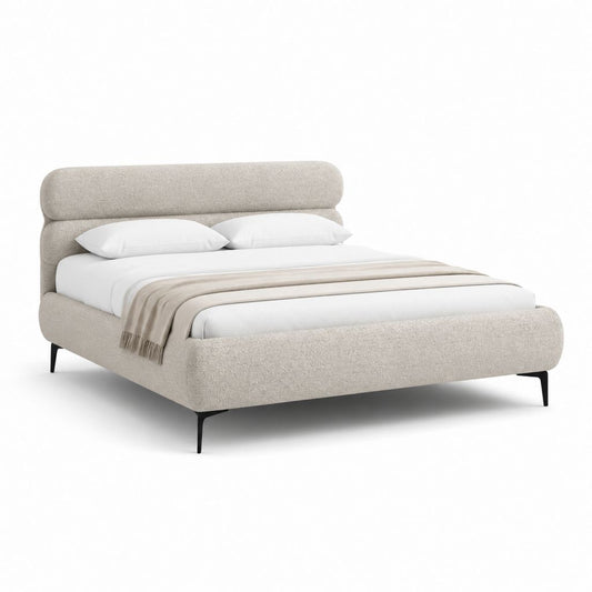 Letto matrimoniale imbottito beige in poliestere con giroletto arrotondato 160 x 200 cm