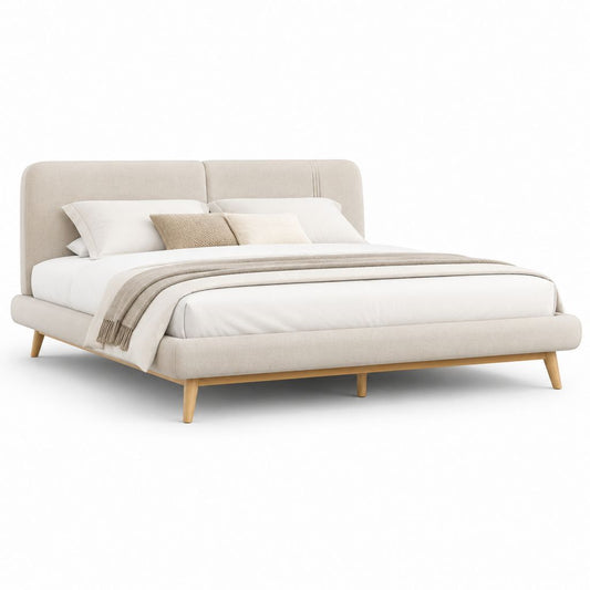 Letto matrimoniale imbottito beige in poliestere rettangolare per materasso 160 x 200 cm 180 x 220 x 105 cm