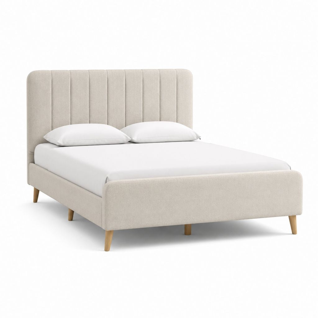 Letto matrimoniale imbottito beige in poliestere rettangolare per materasso 160 x 200 cm 172 x 215 x 110 cm