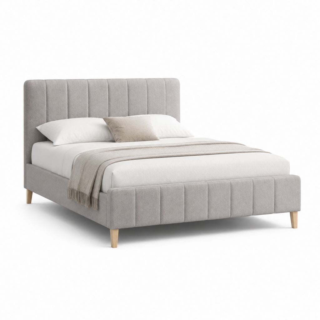 Letto matrimoniale imbottito grigio in poliestere con testiera rettangolare 160 x 200 cm