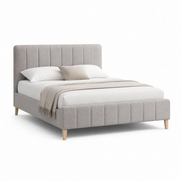 Letto matrimoniale imbottito grigio in poliestere con testiera rettangolare 160 x 200 cm