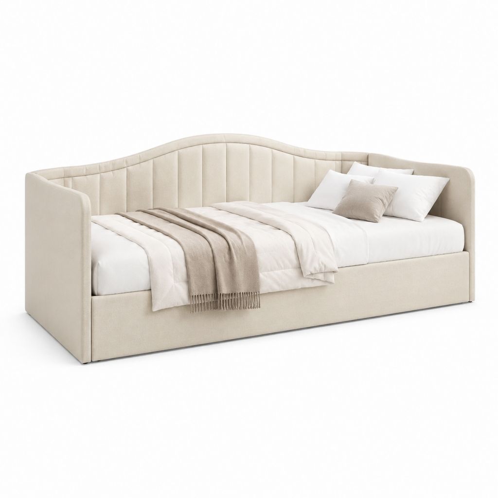 Letto singolo imbottito beige in poliestere rettangolare con sponde 90 x 200 cm