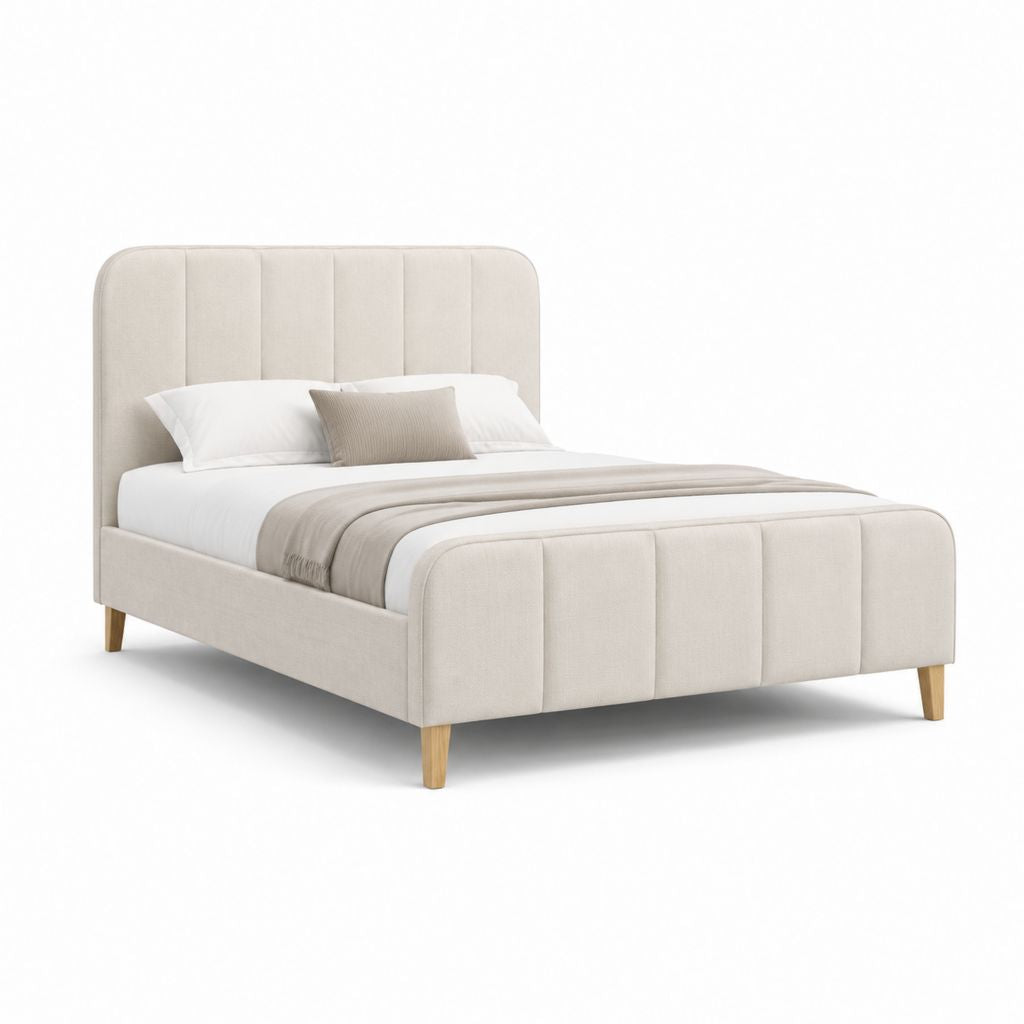 Letto matrimoniale imbottito beige in poliestere con struttura 160 x 200 cm
