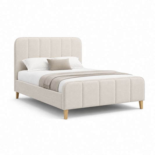 Letto matrimoniale imbottito beige in poliestere con struttura 160 x 200 cm